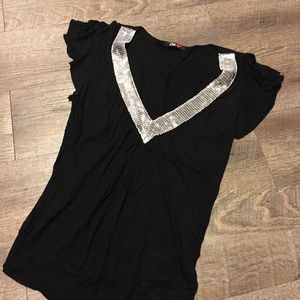 Black sequin v-neck